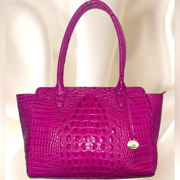 RARE Brahmin Melbourne Croc Embossed Satchel, Deep Fuchsia - Picture 1 of 9